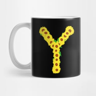 Sunflowers Initial Letter Y (Black Background) Mug